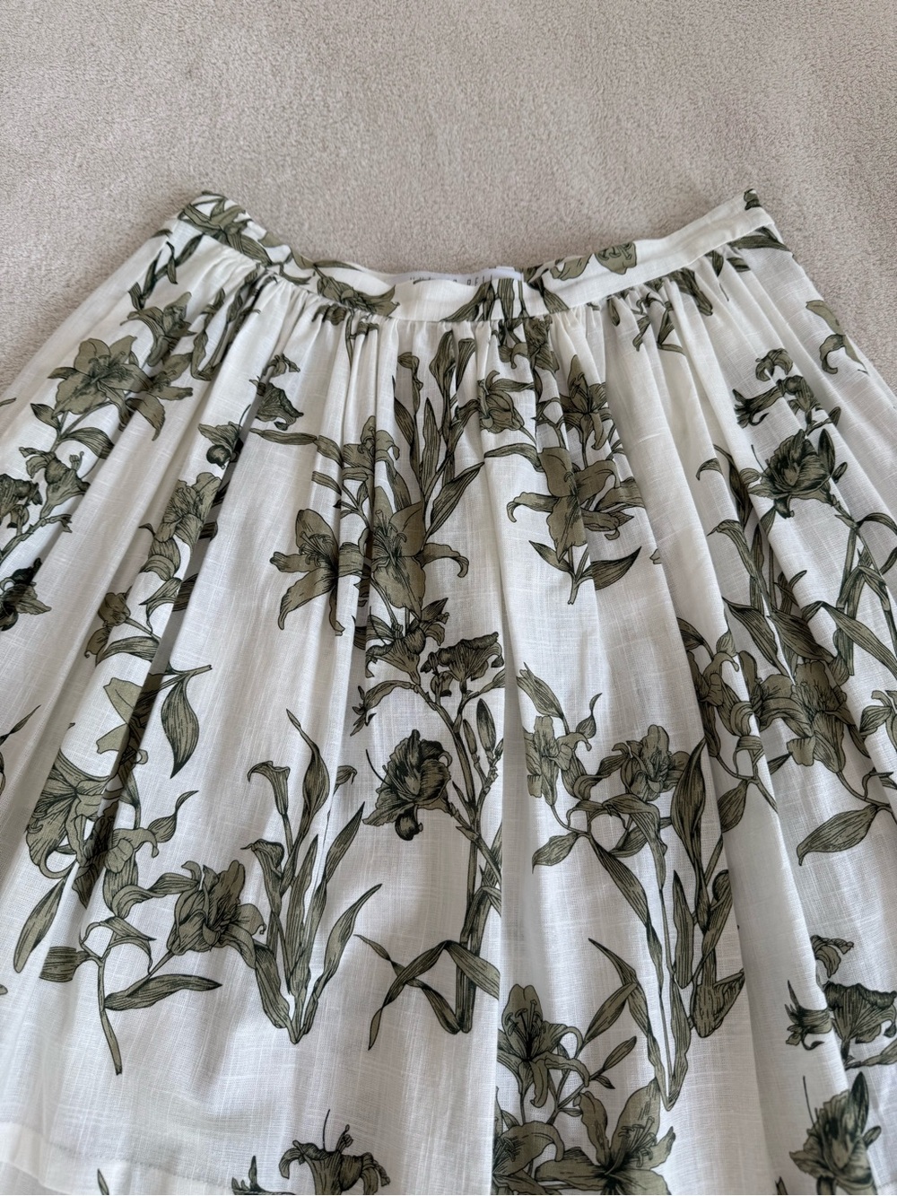 HUNTER BELL Cabana Skirt White Skirt with Olive Green Floral Print